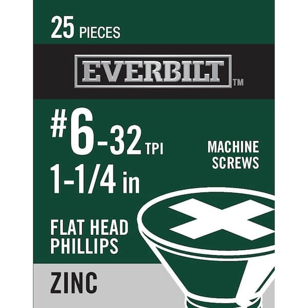 Everbilt #6-32 x 1-1/4 in. Phillips Flat Head Zinc Plated Machine Screw (25-Pack)