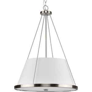 Saffert Collection 22 in. 3-Light Brushed Nickel with Clear Glass Shades New Traditional Pendant for Kitchen