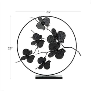 Black Metal Orchid Floral Sculpture