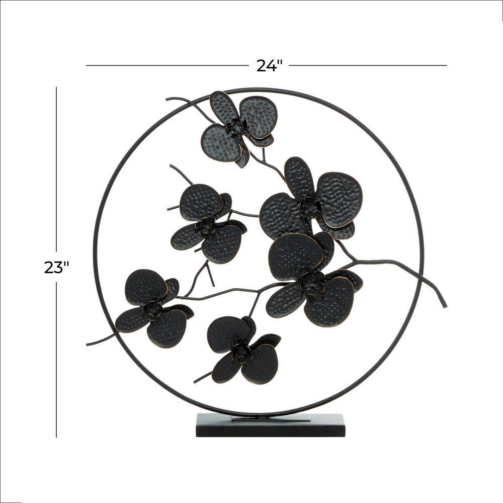Elegant Black Metal Orchid Floral Sculpture 26"