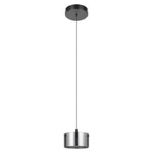 Copillos 5.90 in. W x 78 in. H 1-Light Black Mini Shaded LED Pendant Light with Black Transparent Glass Cylinder Shade