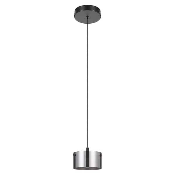 Eglo Copillos 5.90 in. W x 78 in. H 1-Light Black Mini Shaded LED Pendant Light with Black Transparent Glass Cylinder Shade