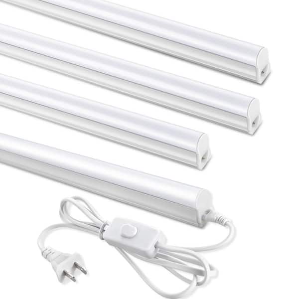 4 ft. T5 20W White 6500K LED Shop Light, 2300 LM Linkable LED Integrated Fixture, Corded with ON/Off Switch, 4 Pcs