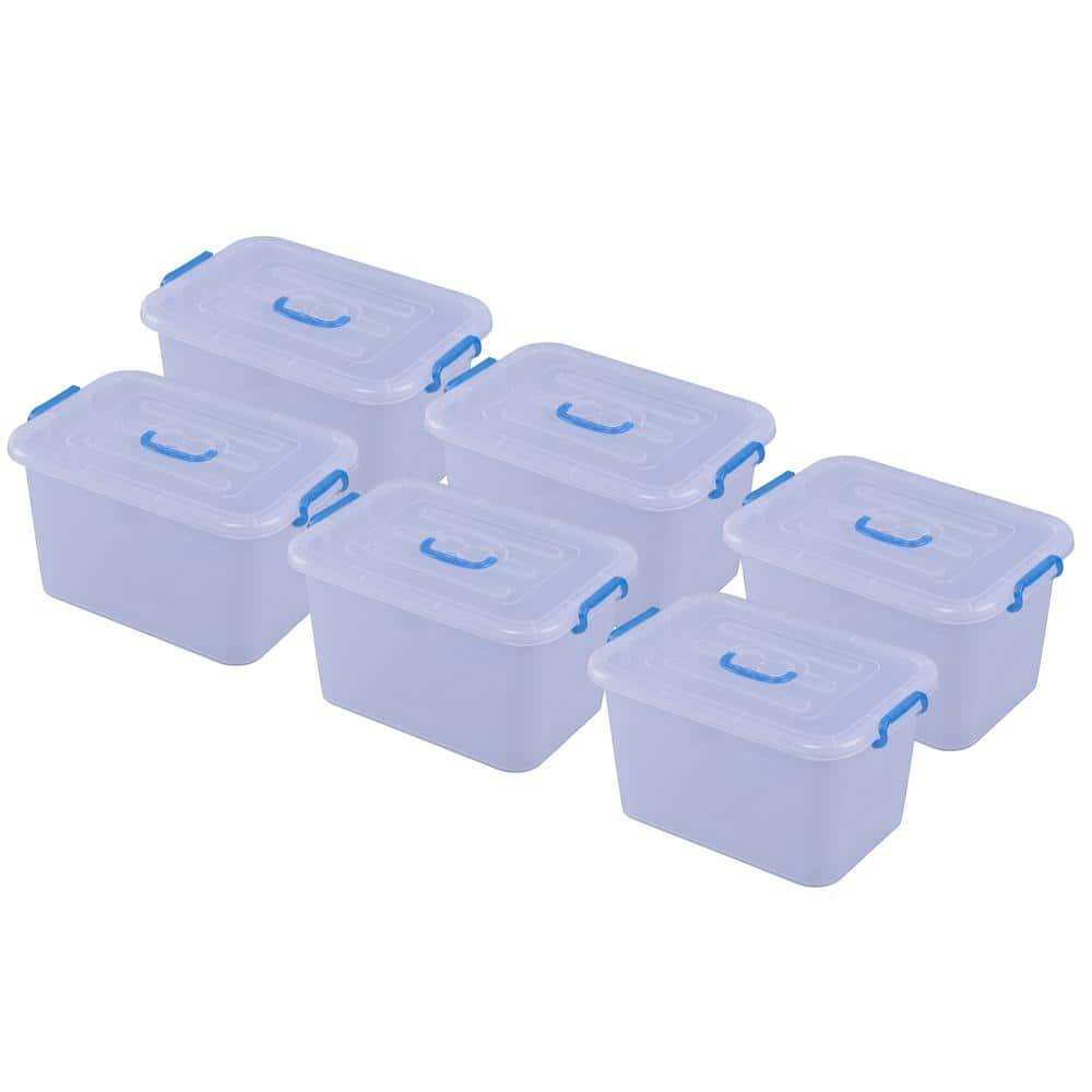 Basicwise 5.36 Gal. Large Clear Storage Container With Lid and Handles, Set of 6