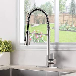 Low Lead Commercial Single-Handle Pull-Down Sprayer Kitchen Faucet with Spot Resistant in Brushed Nickel