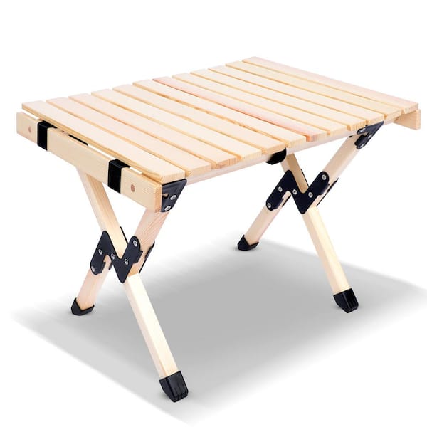 cenadinz Folding Wooden Picnic Table with Carry Bag Portable Roll Up Camping Table for Travelling Beach Patio