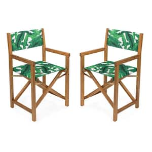 Cukor Classic Vintage Outdoor Acacia Wood Folding Director Chair with Canvas Seat, Green Leaf/Teak Brown (Set of 2)