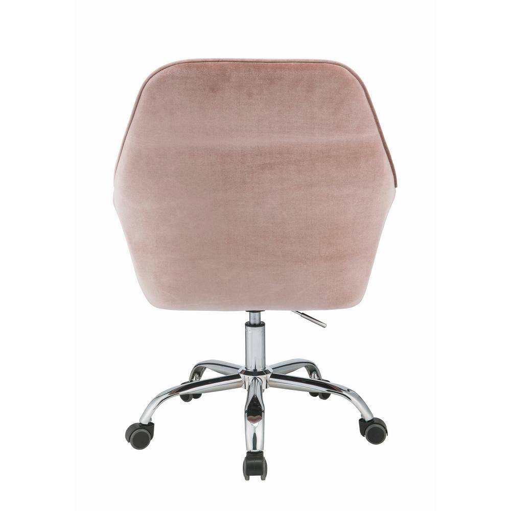 Dusky Rose Velvet Swivel Task Chair with Chrome Metal Base