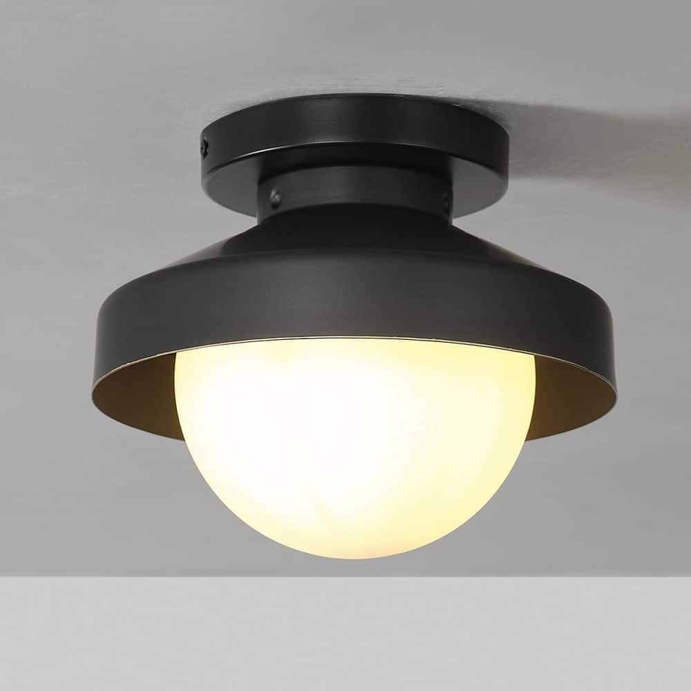 8.5 in. 1-Light Matte Black Flush Mount Ceiling Light with Frosted Glass Shade and Bronze Trim price history on PriceWatchPro