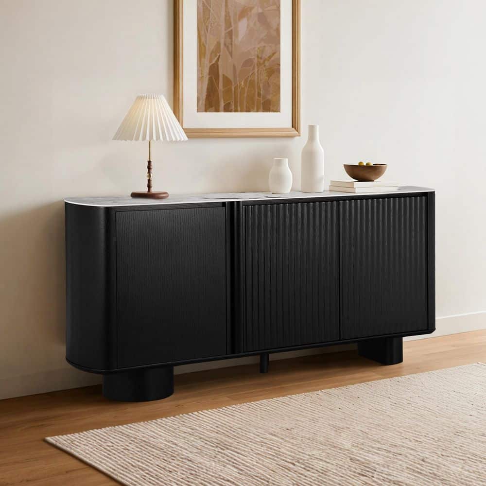 Spruce & Spring Hazel Black Wood Buffet Modern Matte Sideboard