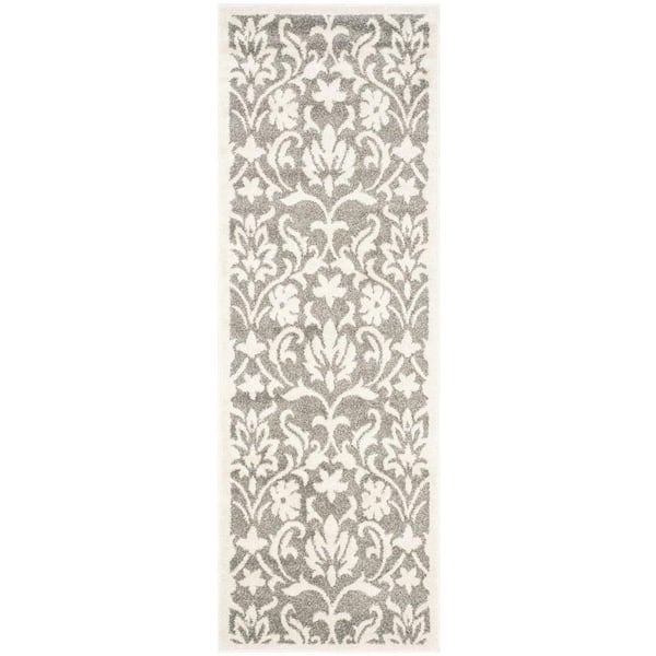 SAFAVIEH Amherst Dark Gray/Beige 2 ft. x 11 ft. Border Floral Runner Rug