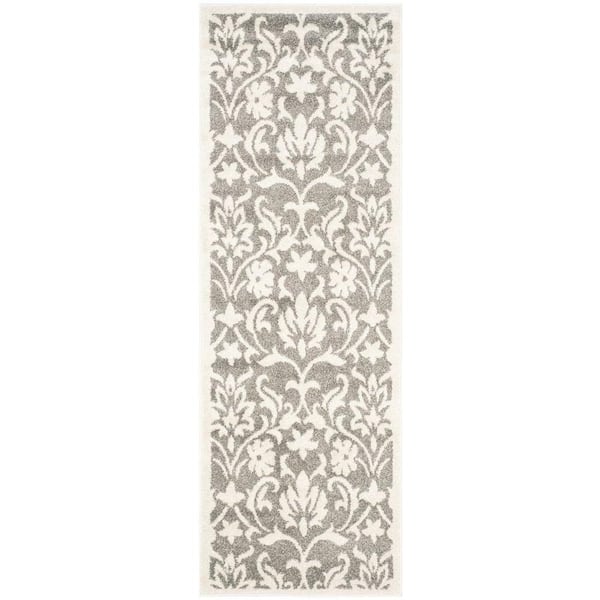 SAFAVIEH Amherst Dark Gray/Beige 2 ft. x 7 ft. Border Floral Runner Rug