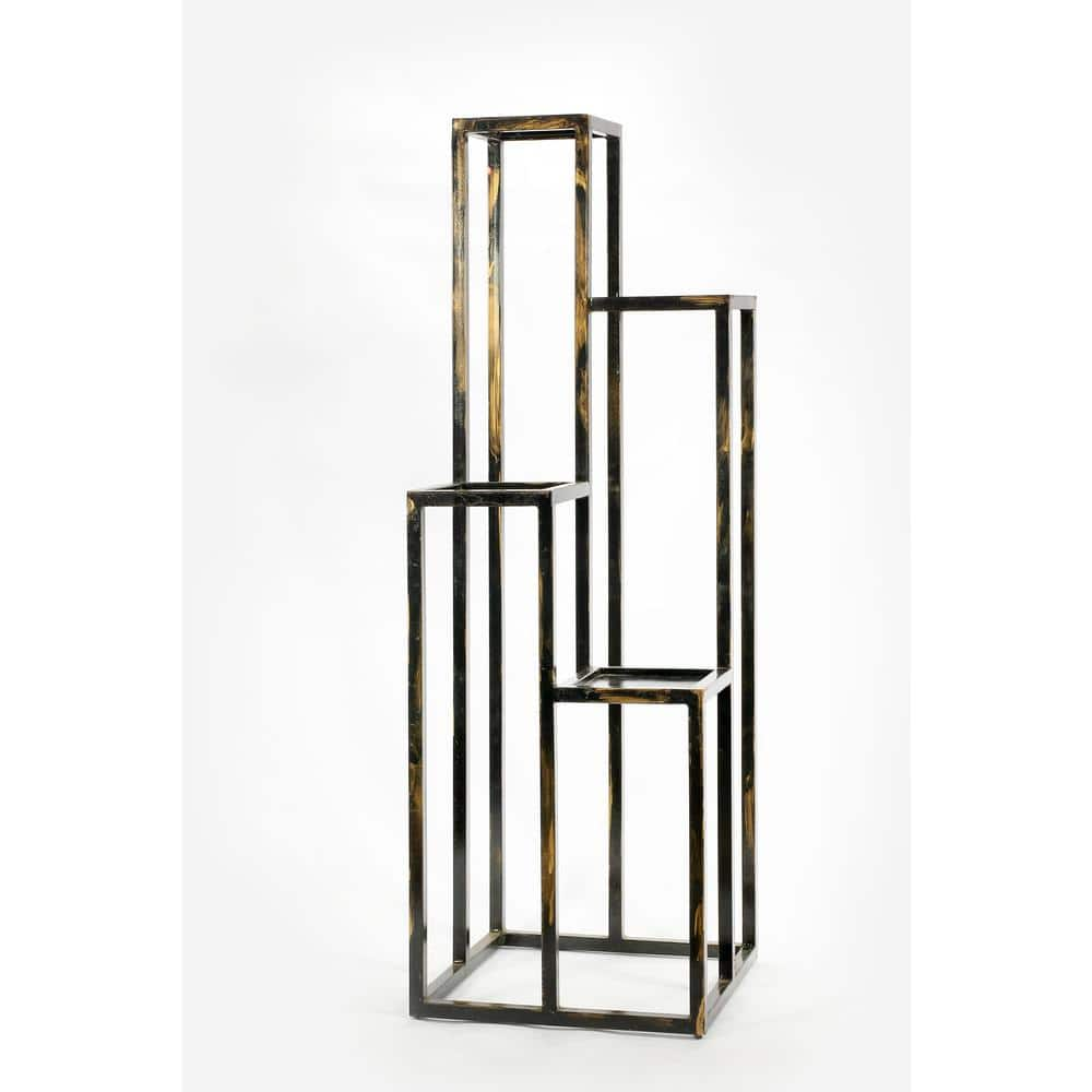 Ore International 47.25 In. 4-tier Black Gold Square Cast Metal Indoor 