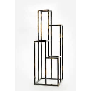 47.25 in. 4-Tier Black/Gold Square Cast Metal Indoor Plant Stand