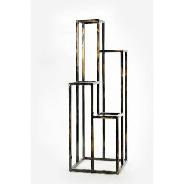 ORE International 47.25 in. 4-Tier Black/Gold Square Cast Metal Indoor Plant Stand