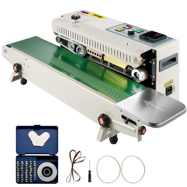 VEVOR Gray Continuous Bag Sealing Machine Digital Temperature Control Horizontal Food Vacuum Sealer for 0.02-0.08 mm Bags