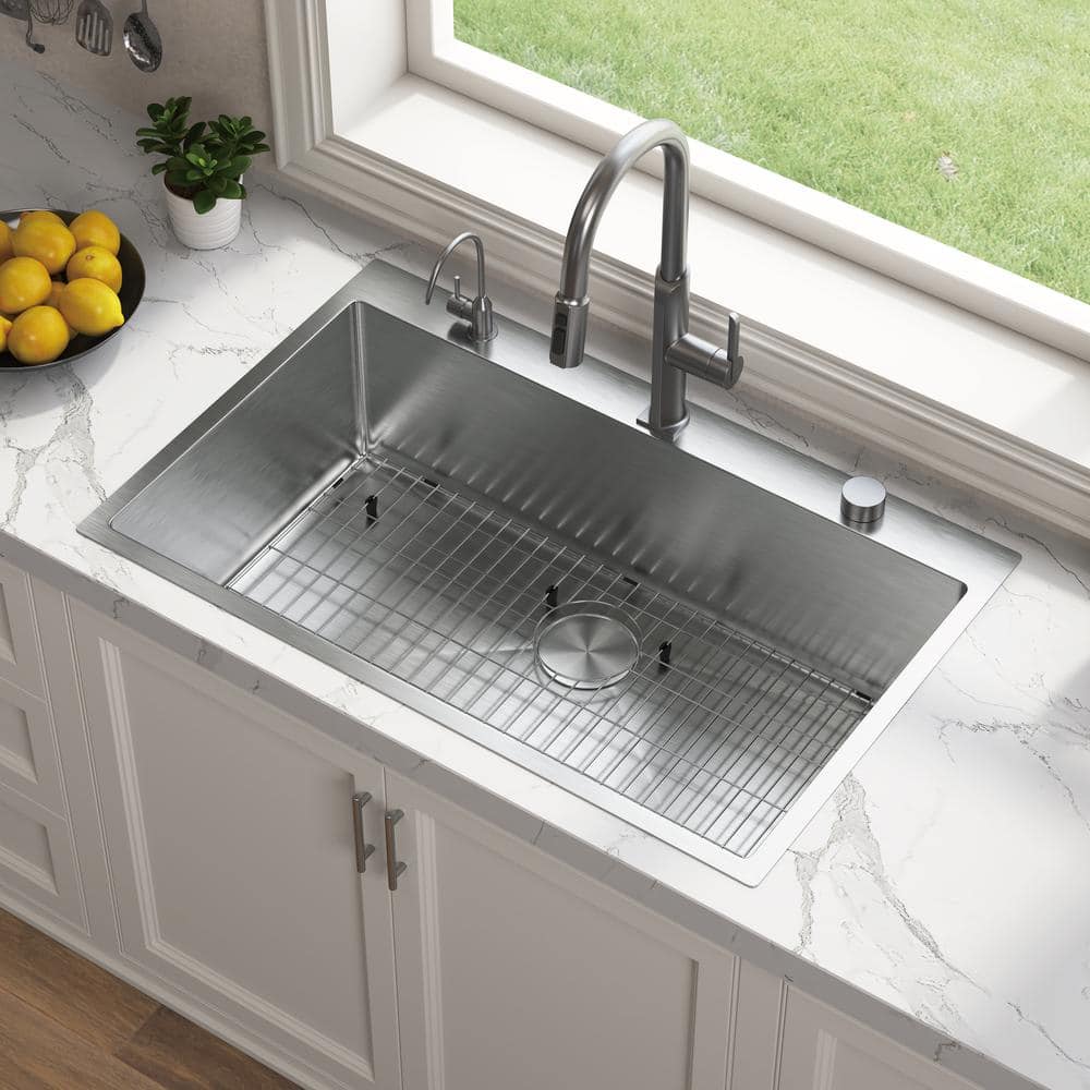 33" Brushed Stainless Steel Single Bowl Drop-In Kitchen Sink with Accessories
