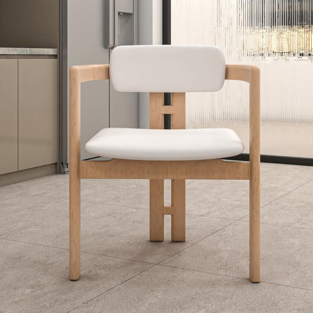 Chris Contemporary Leather Kitchen Dining Chair, Wood Legs - Natural/White