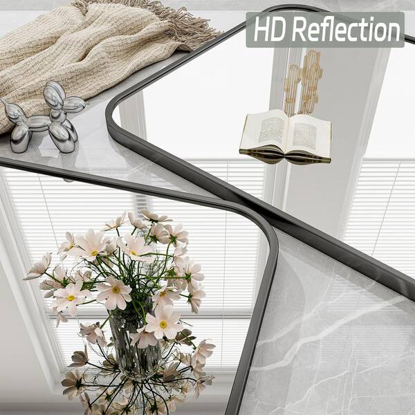 XRAMFY 30 in. W x 48 in. H Rectangular Framed Black Wall Mirror 