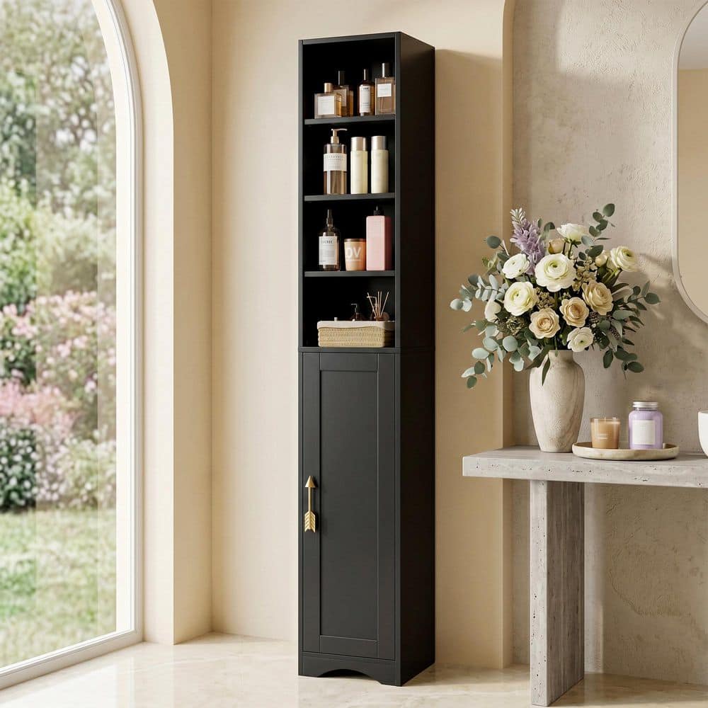 Tall Narrow Bookshelf with Adjustable Shelves - Stylish Slim Storage Cabinet, 70.9 in. Black 4 Cubes Accent Cabinet