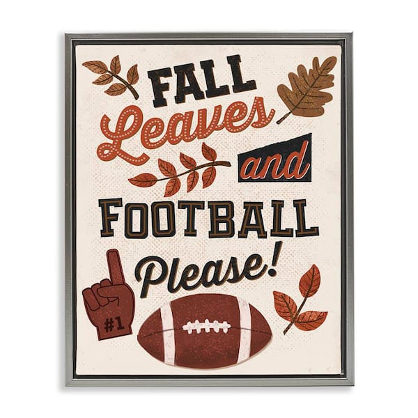 Stupell Industries Fall Leaves and Football by Diane Labombarbe Gray Floater Frame Graphic Sports Art Print 31 in. x 25 in.
