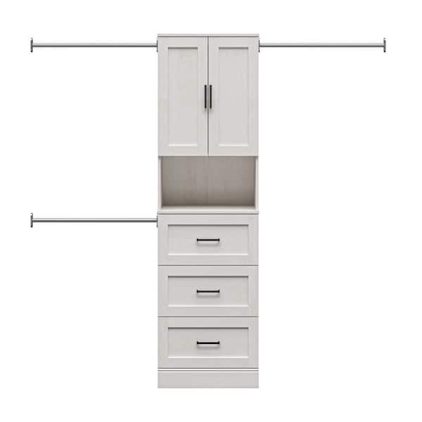 Reynolds 25" W x 83.25" H Magnolia Oak Laminate Board Shaker Closet System Tower w/2 Doors, 3 Drawers and 2 shelves