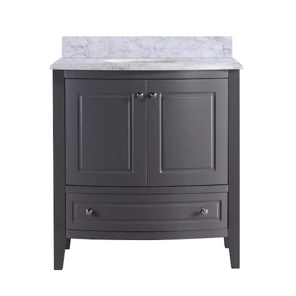 Laviva Estella 32 in. W x 22 in. D x 35 in. H Bathroom Vanity in Grey with White Carrara Marble Top