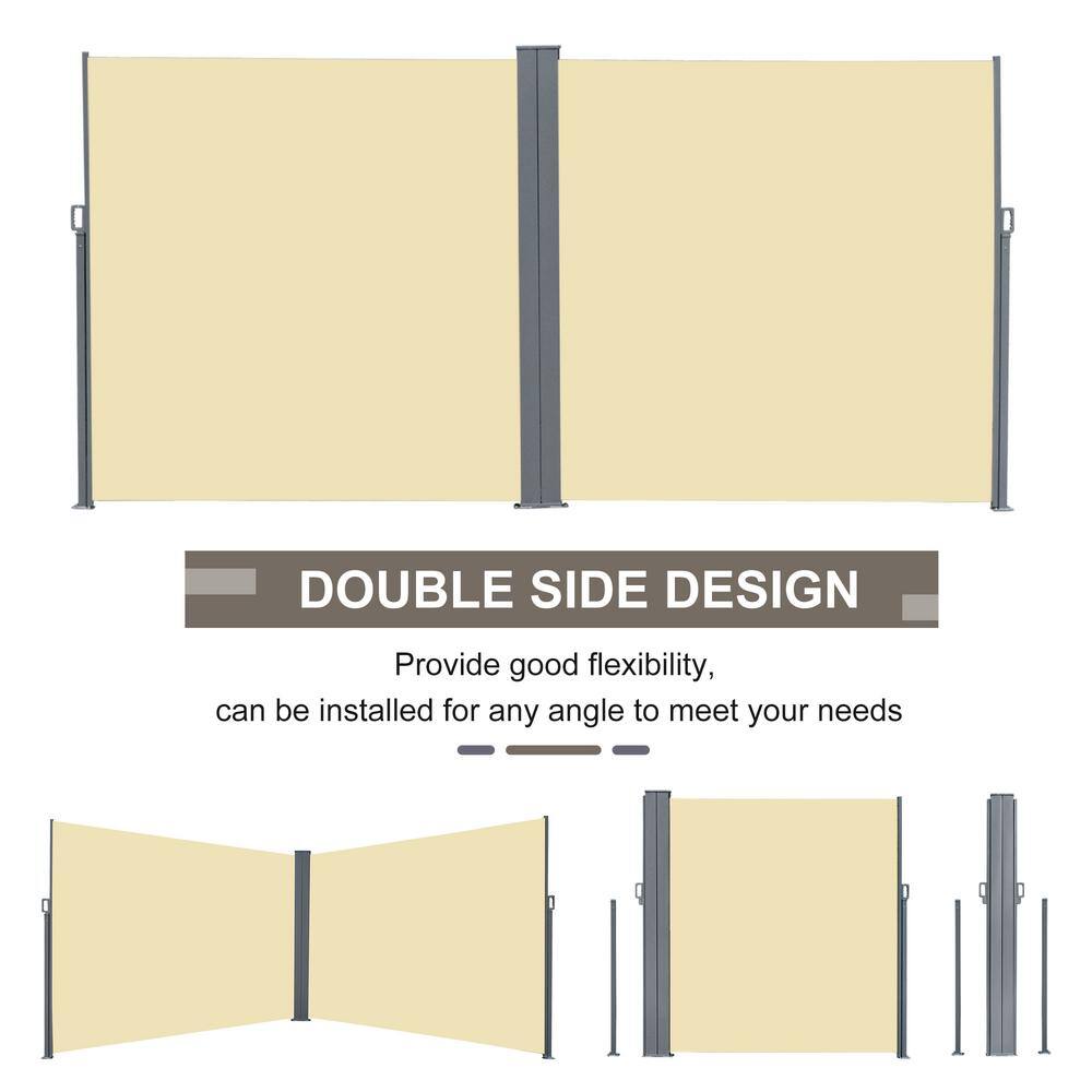 Beige Double Retractable Patio Side Awning with Steel Frame