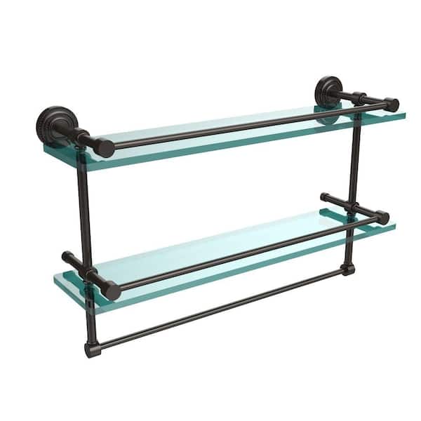 Allied Brass Dottingham 22 in. L x 12 in. H x 5 in. W 2-Tier Gallery Clear Glass Bathroom Shelf with Towel Bar in Oil Rubbed Bronze