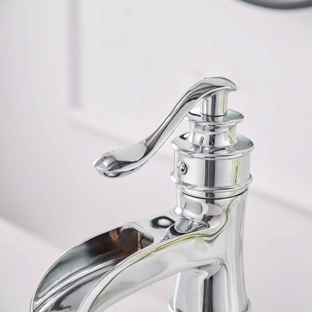 Polished Chrome Tall Waterfall Vessel Sink Faucet with Lever Handle