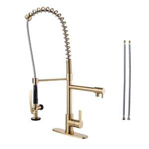 Single Handle Pull Out Sprayer Kitchen Faucet Deckplate Included in Brushed Gold