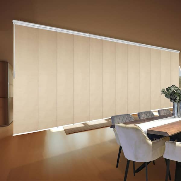 EMOH Linen 140 in. - 260 in. W x 116 in. L Adjustable 12-Panel Satin Nickel Double Rail Panel Track with 23.5 in. Slates