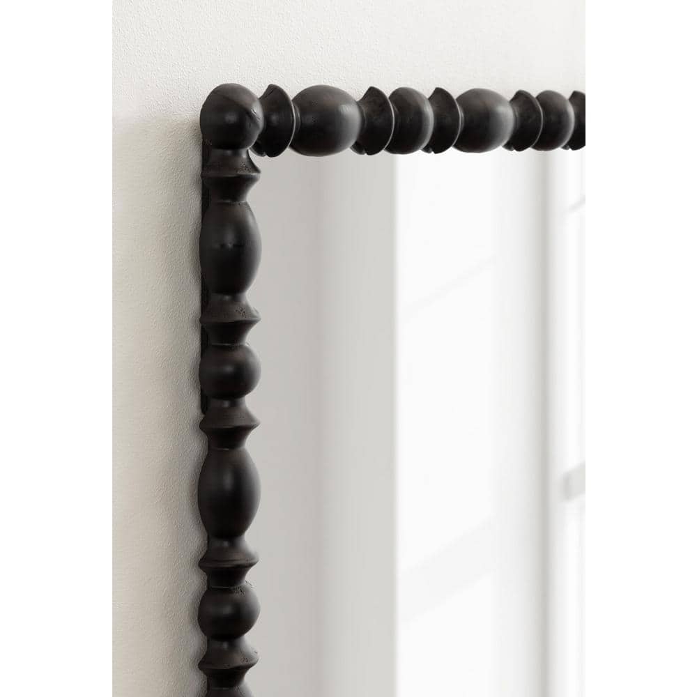 Black Turned Wood Beaded Rectangular Vanity Mirror