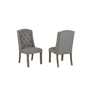 Elise Grey Linen Fabric With Rustic Grey Finish Legs Wing Chairs Set of 2