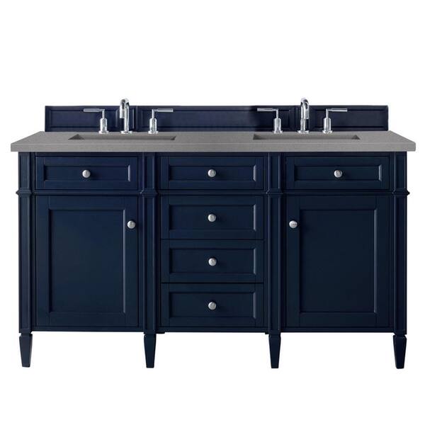 James Martin Vanities Brittany 60 in. W x 23.5 in.D x 34 in. H Double Bath Vanity in Victory Blue with Quartz Top in Grey Expo