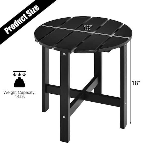 Clihome 18 in. Black Round Wood Outdoor Patio Side Slat End Coffee