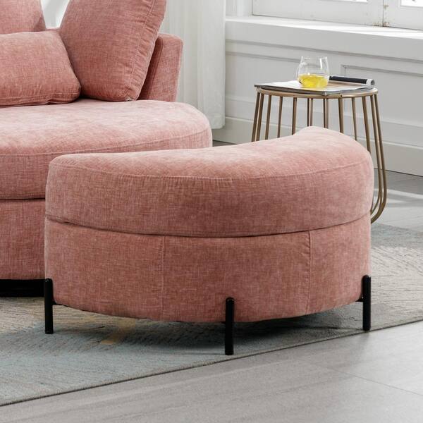 Unbranded 17.3 H X 32.7 W X18.9 D Pink Chenille Upholstered Half Crescent Moon Bedroom Bench Large Ottoman For Living Room PP 298