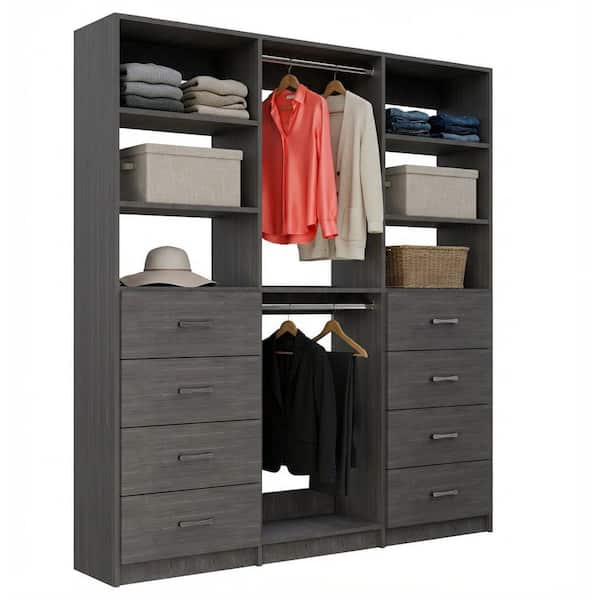 Alto Collection 58.5 in W Grey Tower System 2 4-Drawer and Double Hang 13-Shelf Wood Closet System