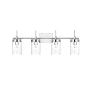 Simply Living 32 in. 4-Light Modern Chrome Vanity Light with Clear Cylinder Shade