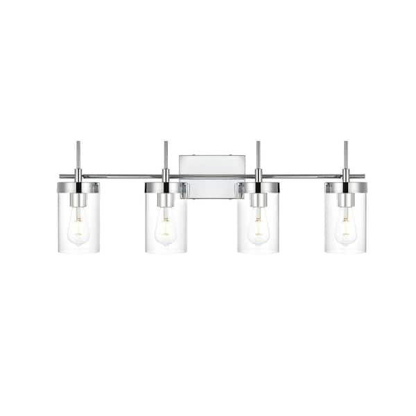 Unbranded Simply Living 32 in. 4-Light Modern Chrome Vanity Light with Clear Cylinder Shade