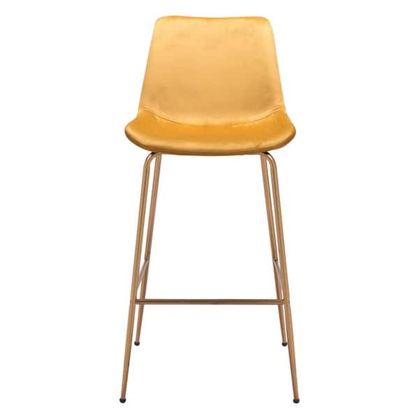 HomeRoots 30.7 in. Yellow Low Back Metal Bar Chair with Velvet Seat