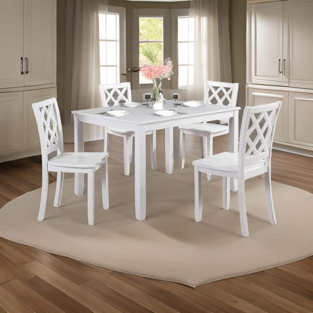 Benjara Ziko 5-Piece Crossed Back White Solid Wood Top