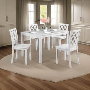 Ziko 5-Piece Crossed Back White Solid Wood Top Dining Room Set (Seats 4)