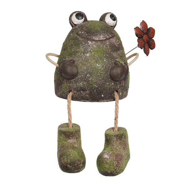 Alpine Corporation Frog with Metal Flower Statue