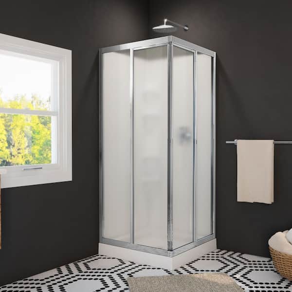 Mediterranean III 32 in. L x 32 in. W x 74 in. H Corner Shower Stall/Kit with Mistelite glass in Chrome