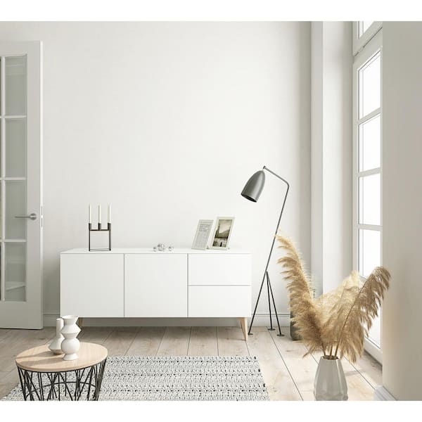 Flora Collection White Plain Linen Effect Shimmer Finish Non-Pasted Vinyl on Non-Woven Wallpaper Roll