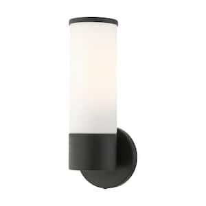 Crestmoor 4.25 in. 1-Light Black ADA Wall Sconce with Satin Opal White Glass