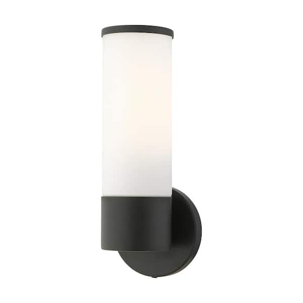 AVIANCE LIGHTING Crestmoor 4.25 in. 1-Light Black ADA Wall Sconce with Satin Opal White Glass