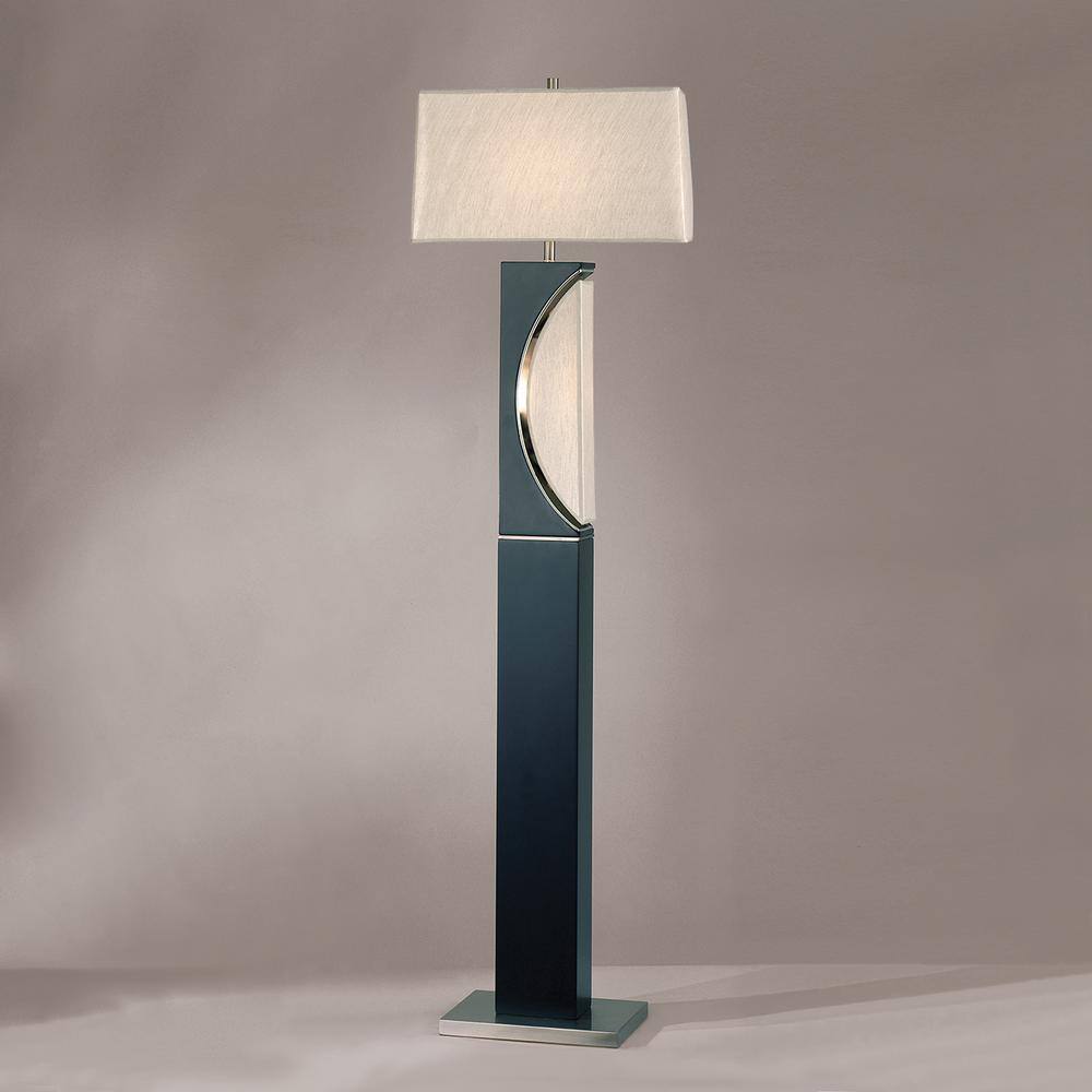 Charcoal Gray and Brushed Nickel 2-Light Floor Lamp with Off White Linen Shade
