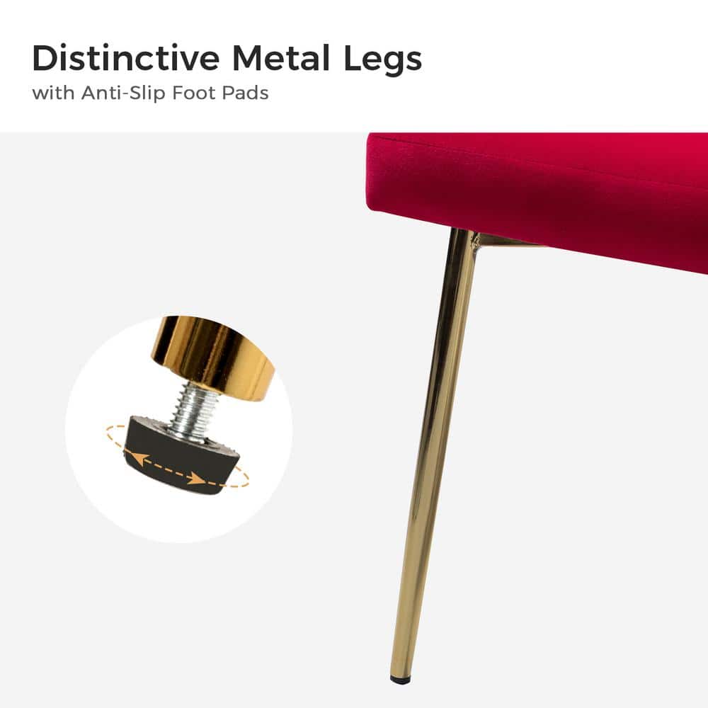 Red Velvet Upholstered Side Chair with Gold Metal Legs